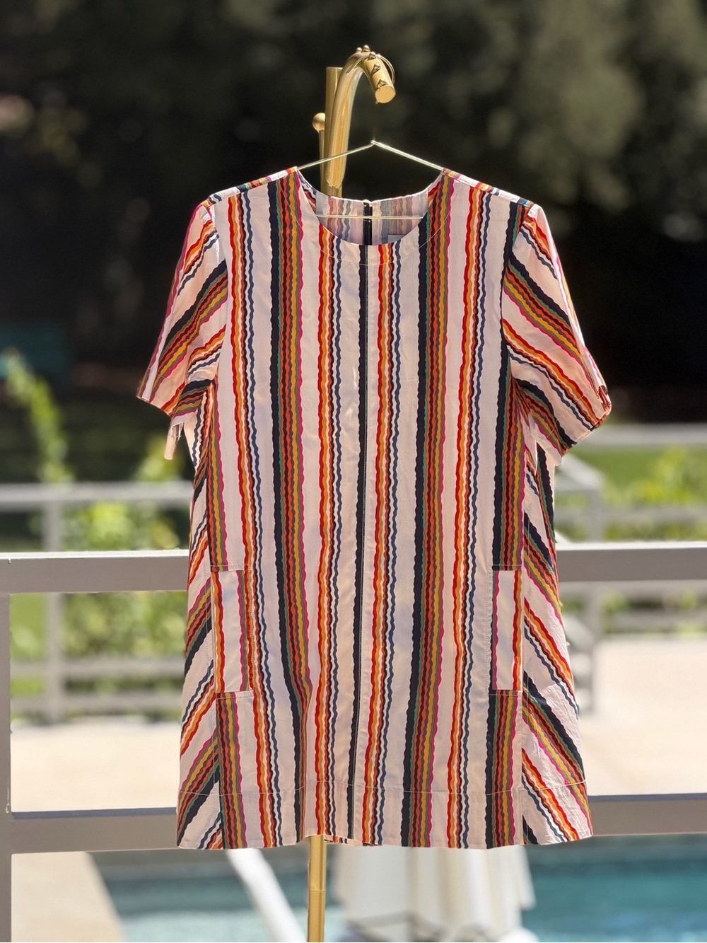Anthropologie Maeve Striped Midi Dress in White, Navy, Red, Yellow, Green